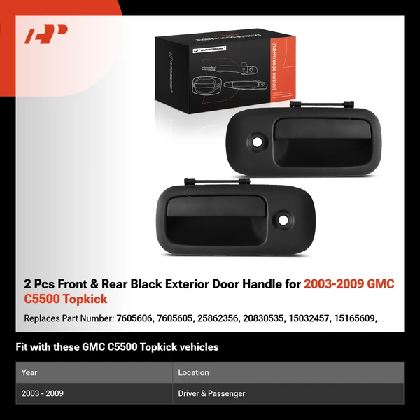 2 Pcs Front & Rear Black Exterior Door Handle for 2003-2009 GMC C5500 Topkick