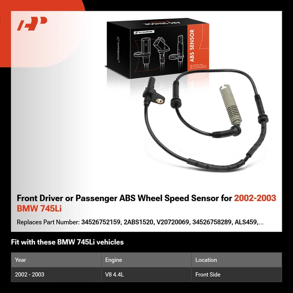 Front Driver or Passenger ABS Wheel Speed Sensor for 2002-2003 BMW 745Li