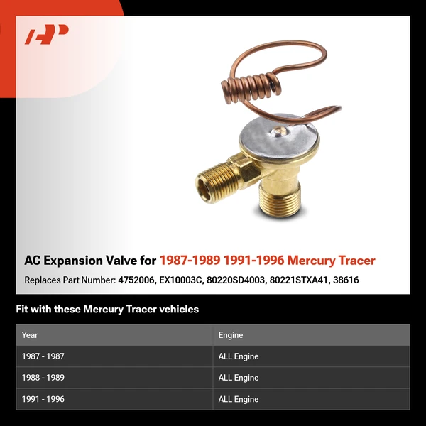 AC Expansion Valve for 1987-1989 1991-1996 Mercury Tracer