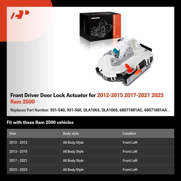 Front Driver Door Lock Actuator for 2012-2015 2017-2021 2023 Ram 2500