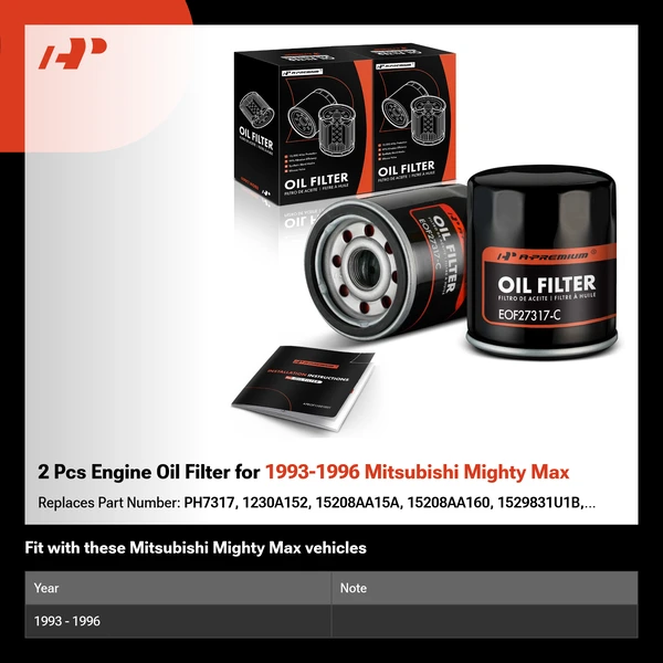 2 Pcs Engine Oil Filter for 1993-1996 Mitsubishi Mighty Max