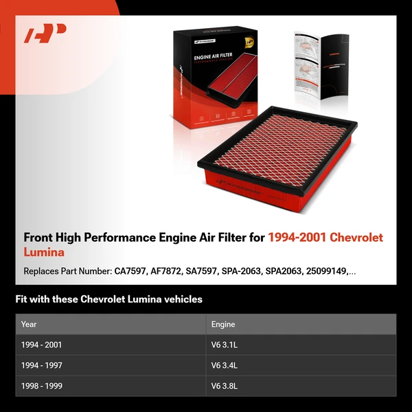 Front High Performance Engine Air Filter for 1994-2001 Chevrolet Lumina