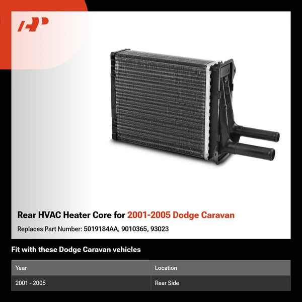 Rear HVAC Heater Core for 2001-2005 Dodge Caravan