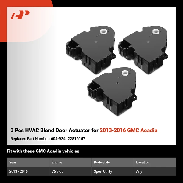 3 Pcs HVAC Blend Door Actuator for 2013-2016 GMC Acadia
