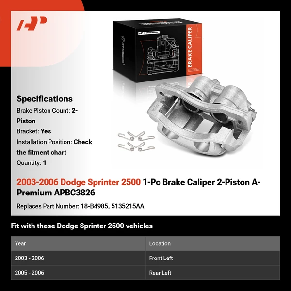 2003-2006 Dodge Sprinter 2500 1-Pc Brake Caliper 2-Piston A-Premium APBC3826