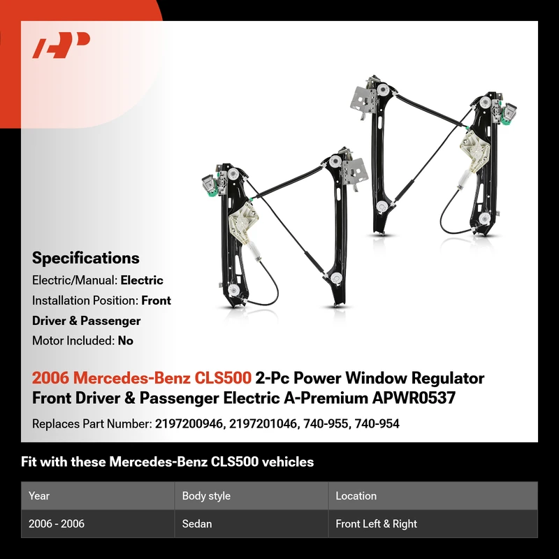 2006 Mercedes-Benz CLS500 2-Pc Power Window Regulator Front Driver & Passenger Electric A-Premium APWR0537