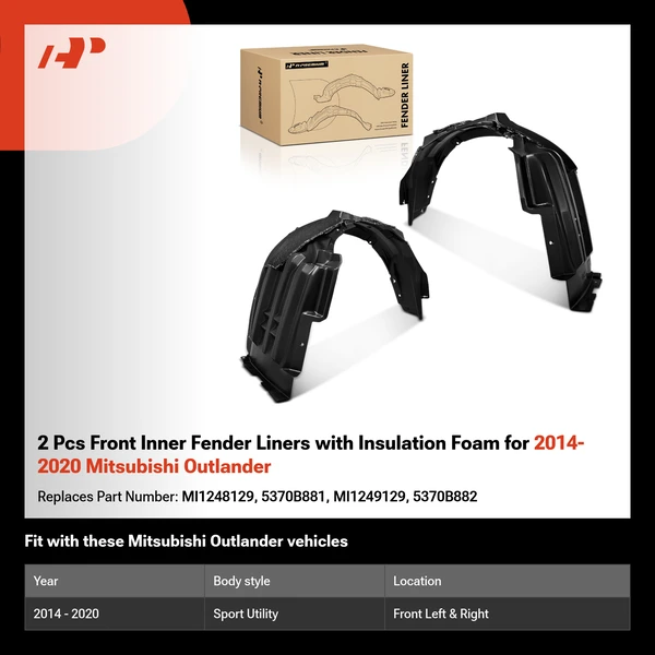 2 Pcs Front Inner Fender Liners with Insulation Foam for 2014-2020 Mitsubishi Outlander