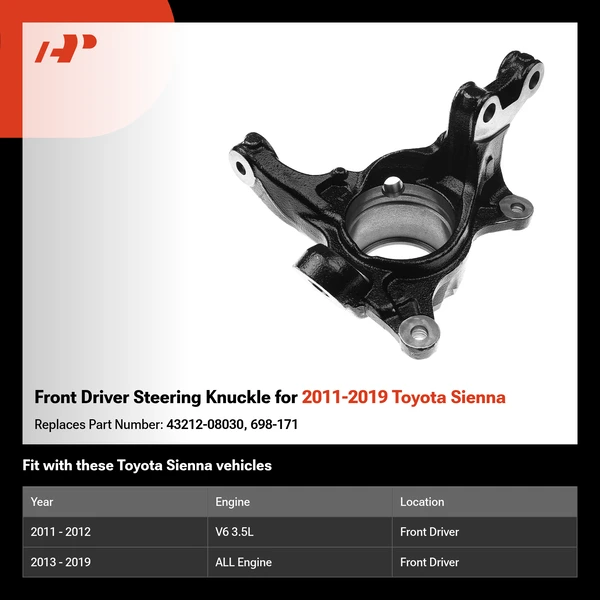 Front Driver Steering Knuckle for 2011-2019 Toyota Sienna