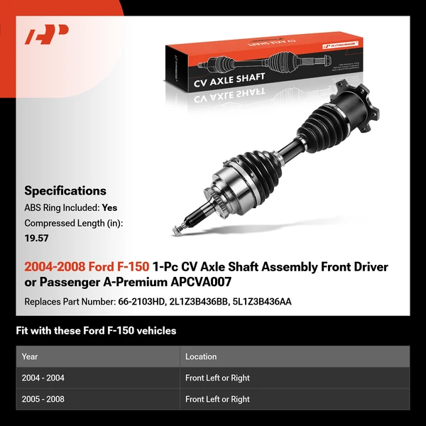2004-2008 Ford F-150 1-Pc CV Axle Shaft Assembly Front Driver or Passenger A-Premium APCVA007