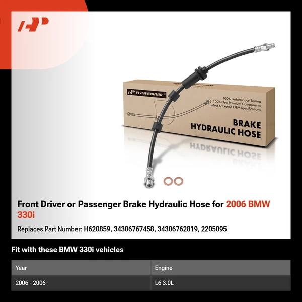 Front Driver or Passenger Brake Hydraulic Hose for 2006 BMW 330i