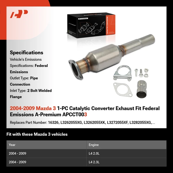 2004-2009 Mazda 3 1-PC Catalytic Converter Exhaust Fit Federal Emissions A-Premium APCCT003
