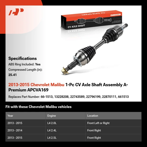 2013-2015 Chevrolet Malibu 1-Pc CV Axle Shaft Assembly A-Premium APCVA169