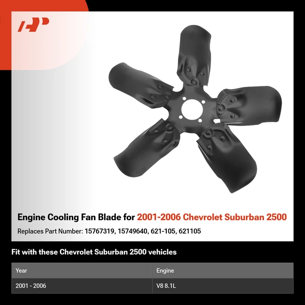 Engine Cooling Fan Blade for 2001-2006 Chevrolet Suburban 2500