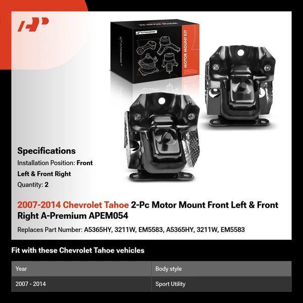 2007-2014 Chevrolet Tahoe 2-Pc Motor Mount Front Left & Front Right A-Premium APEM054