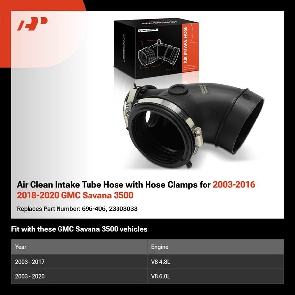 Air Clean Intake Tube Hose with Hose Clamps for 2003-2016 2018-2020 GMC Savana 3500