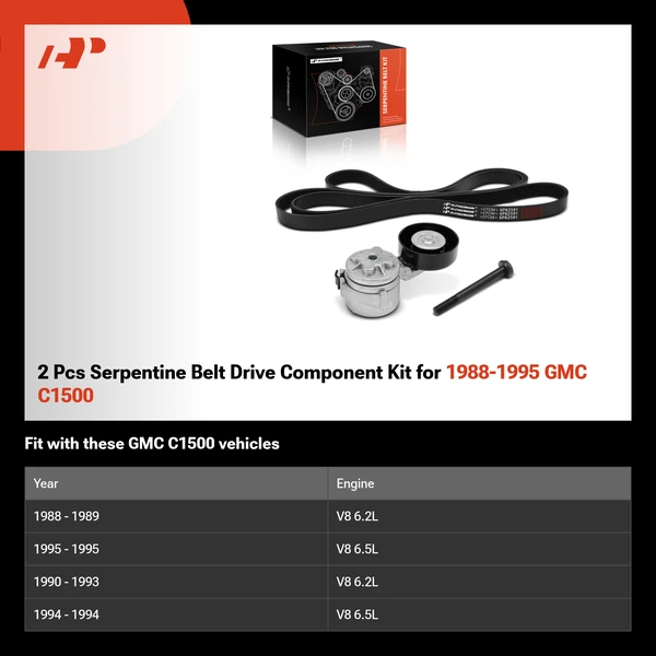 2 Pcs Serpentine Belt Drive Component Kit for 1988-1995 GMC C1500