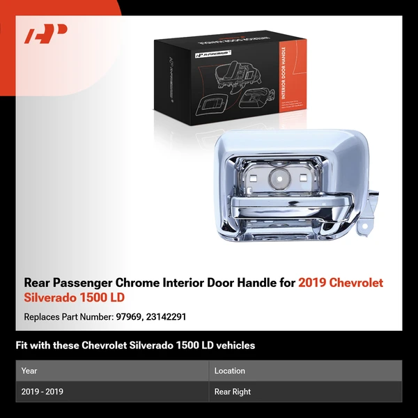 Rear Passenger Chrome Interior Door Handle for 2019 Chevrolet Silverado 1500 LD