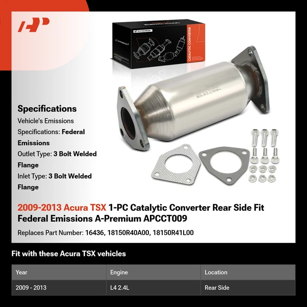 2009-2013 Acura TSX 1-PC Catalytic Converter Rear Side Fit Federal Emissions A-Premium APCCT009