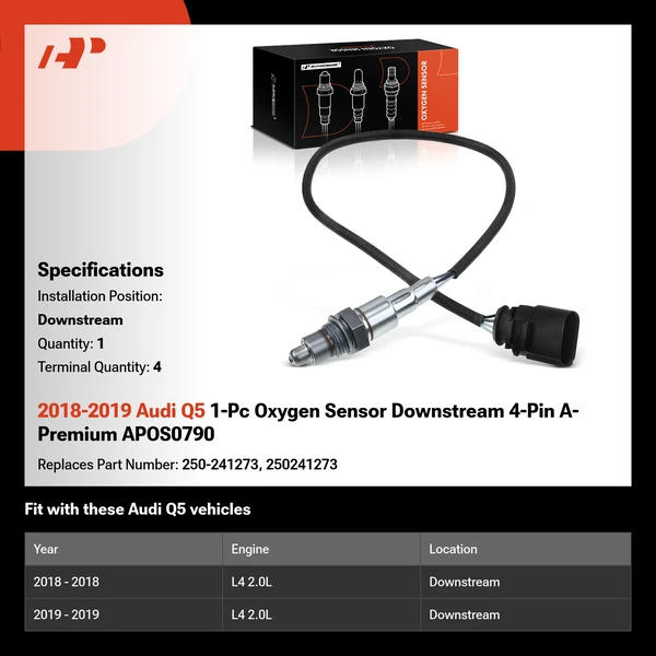 2018-2019 Audi Q5 1-Pc Oxygen Sensor Downstream 4-Pin A-Premium APOS0790