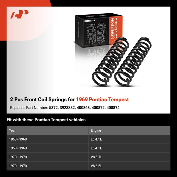 2 Pcs Front Coil Springs for 1969 Pontiac Tempest