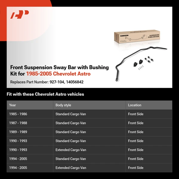 Front Suspension Sway Bar with Bushing Kit for 1985-2005 Chevrolet Astro
