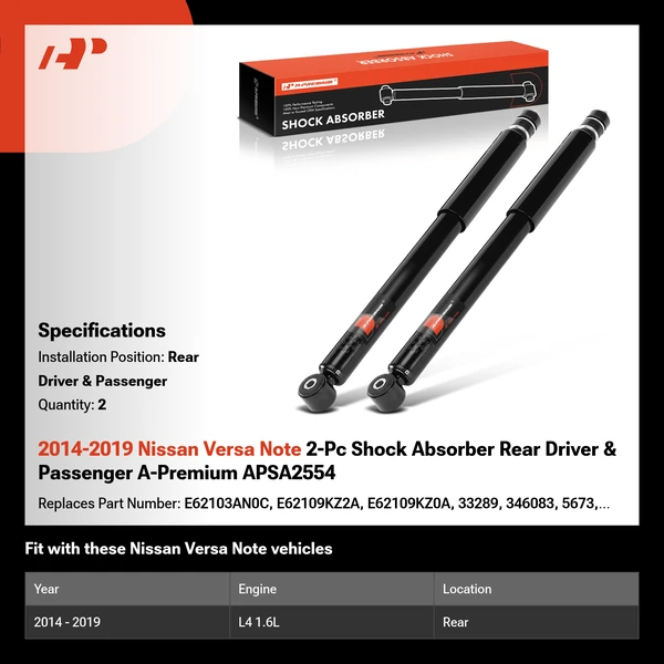 2014-2019 Nissan Versa Note 2-Pc Shock Absorber Rear Driver & Passenger A-Premium APSA2554