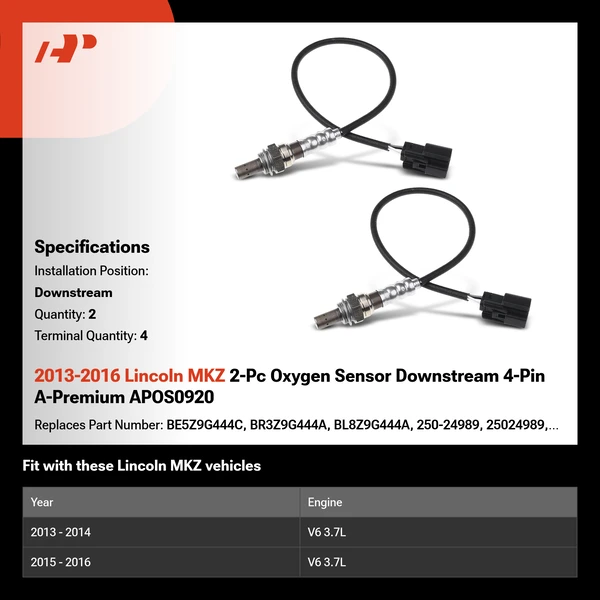 2013-2016 Lincoln MKZ 2-Pc Oxygen Sensor Downstream 4-Pin A-Premium APOS0920