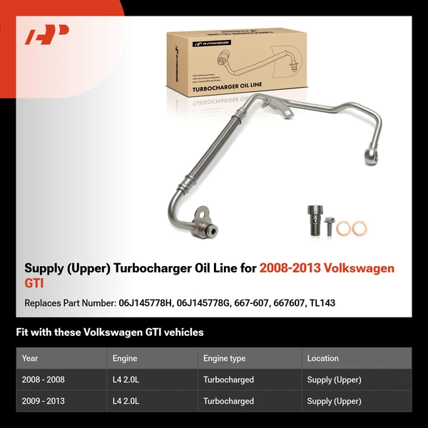 Supply (Upper) Turbocharger Oil Line for 2008-2013 Volkswagen GTI