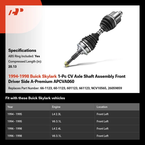 1994-1998 Buick Skylark 1-Pc CV Axle Shaft Assembly Front Driver Side A-Premium APCVA060