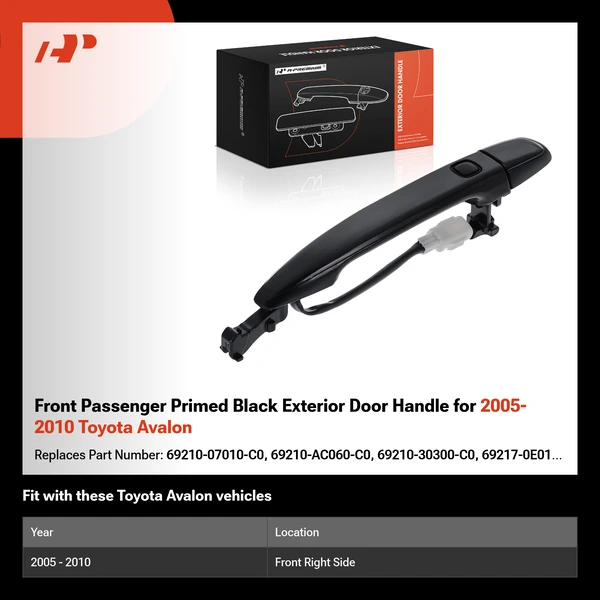 Front Passenger Primed Black Exterior Door Handle for 2005-2010 Toyota Avalon