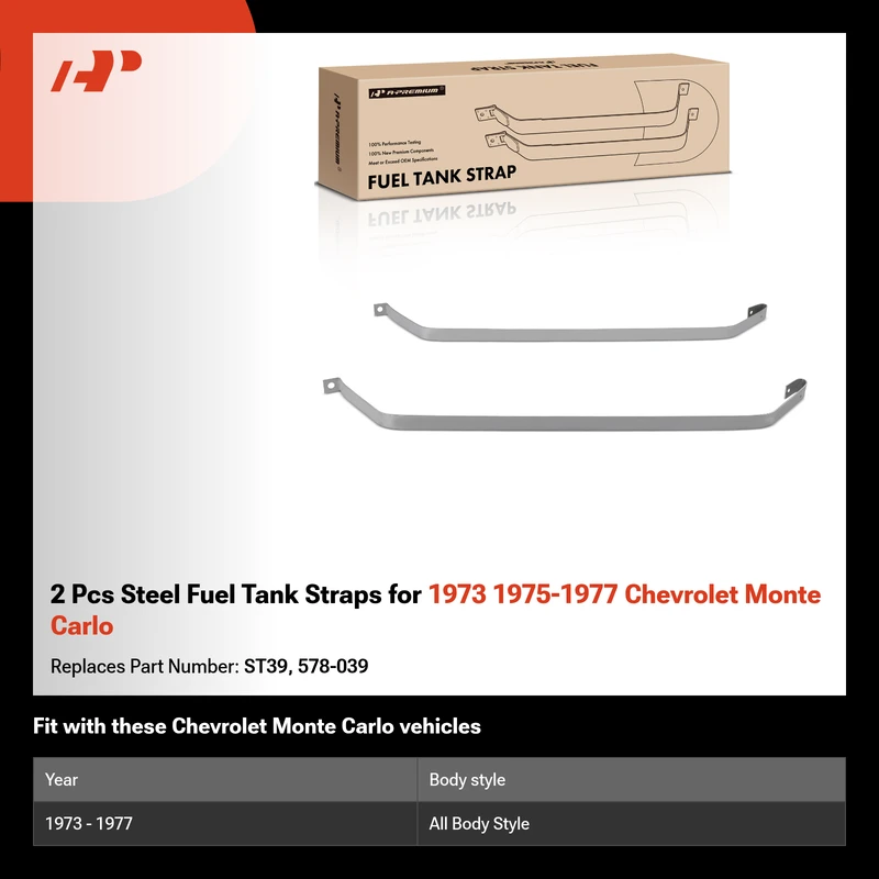 2 Pcs Steel Fuel Tank Straps for 1973 1975-1977 Chevrolet Monte Carlo