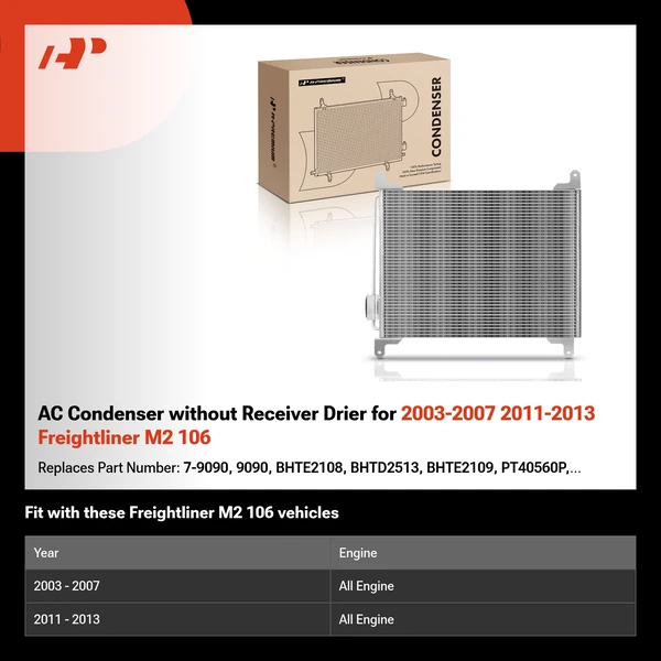 AC Condenser without Receiver Drier for 2003-2007 2011-2013 Freightliner M2 106
