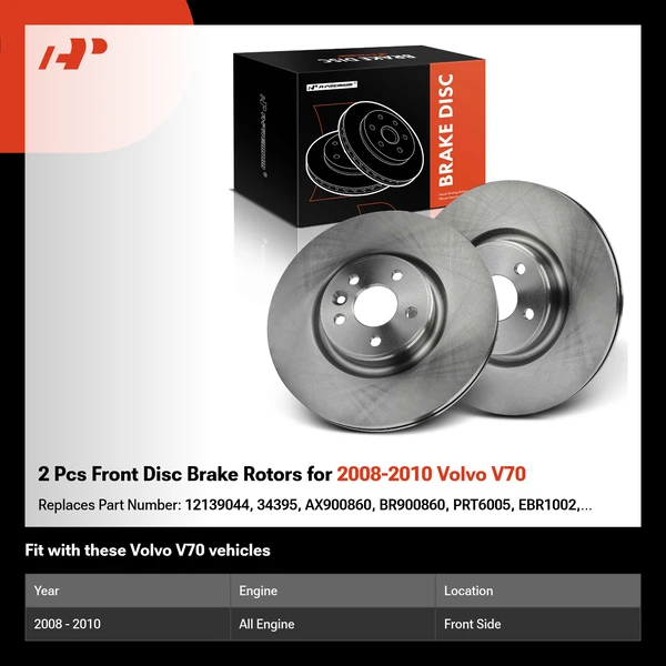 2 Pcs Front Disc Brake Rotors for 2008-2010 Volvo V70