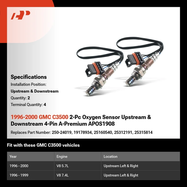 1996-2000 GMC C3500 2-Pc Oxygen Sensor Upstream & Downstream 4-Pin A-Premium APOS1908
