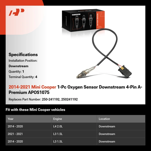 2014-2021 Mini Cooper 1-Pc Oxygen Sensor Downstream 4-Pin A-Premium APOS1075