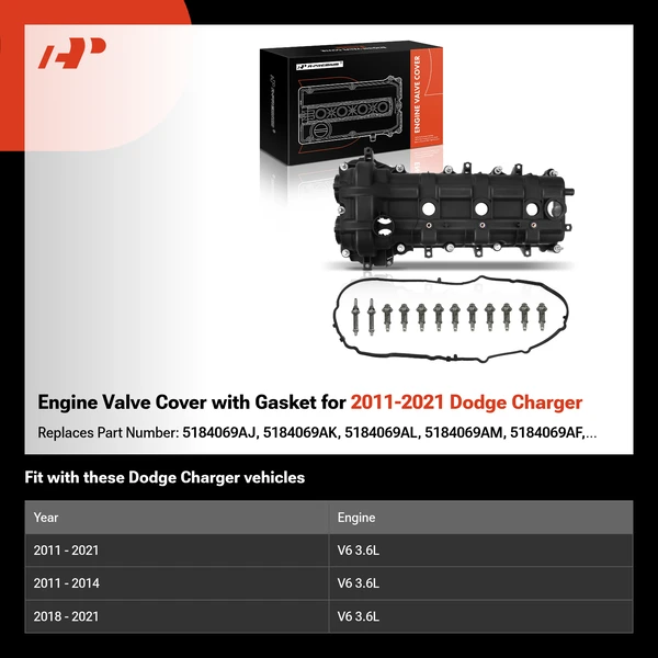 Engine Valve Cover with Gasket for 2011-2021 Dodge Charger
