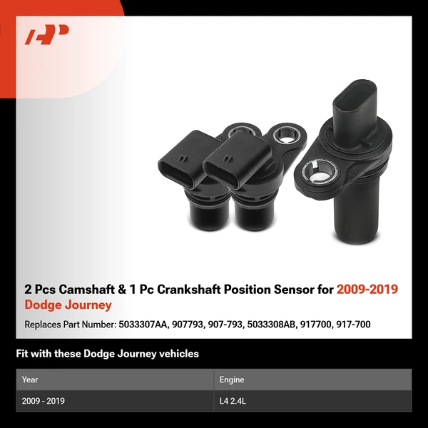 2 Pcs Camshaft & 1 Pc Crankshaft Position Sensor for 2009-2019 Dodge Journey