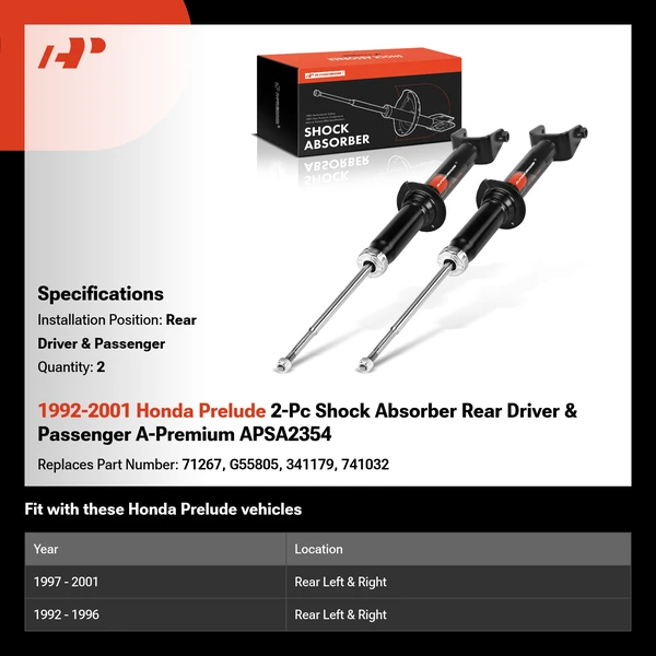 1992-2001 Honda Prelude 2-Pc Shock Absorber Rear Driver & Passenger A-Premium APSA2354