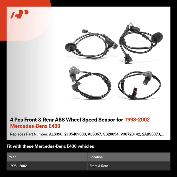 4 Pcs Front & Rear ABS Wheel Speed Sensor for 1998-2002 Mercedes-Benz E430