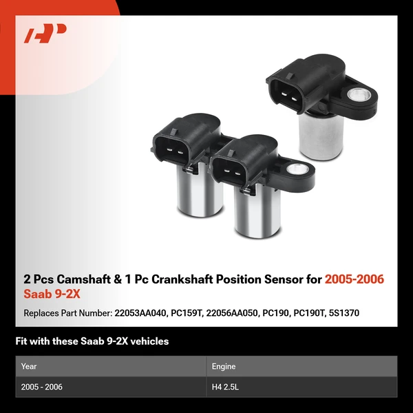 2 Pcs Camshaft & 1 Pc Crankshaft Position Sensor for 2005-2006 Saab 9-2X