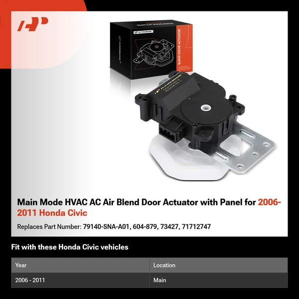 Main Mode HVAC AC Air Blend Door Actuator with Panel for 2006-2011 Honda Civic
