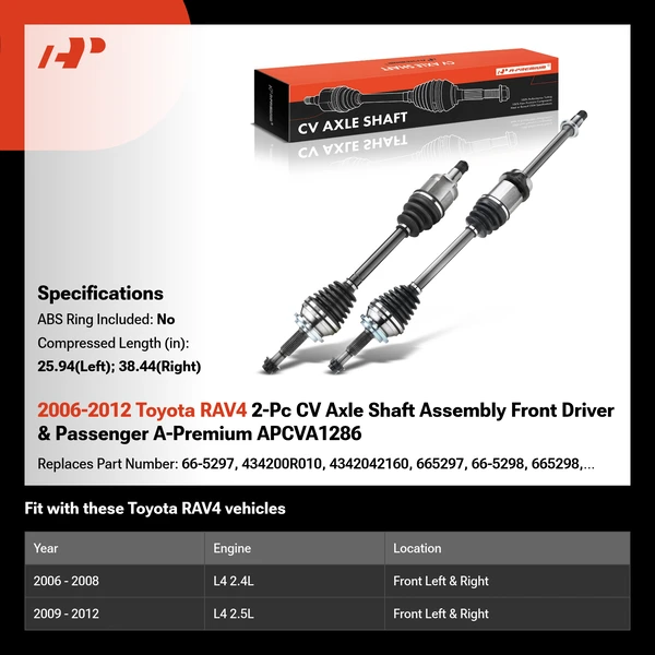 2006-2012 Toyota RAV4 2-Pc CV Axle Shaft Assembly Front Driver & Passenger A-Premium APCVA1286