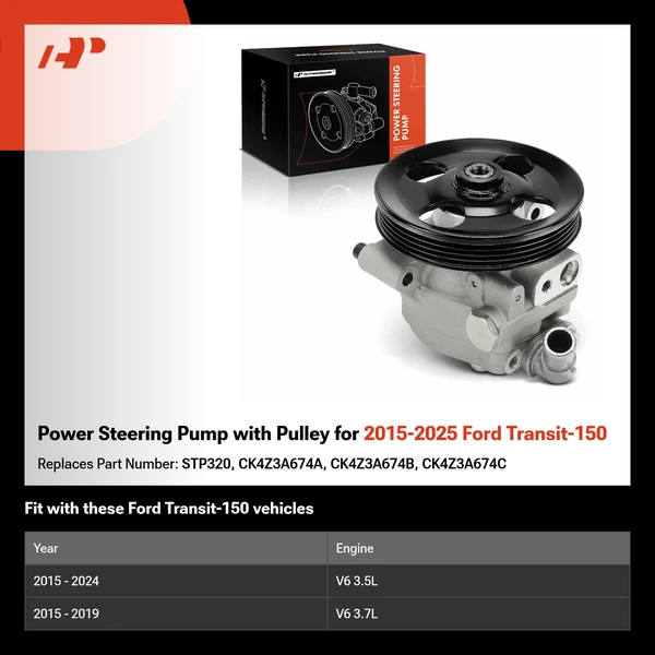 Power Steering Pump with Pulley for 2015-2025 Ford Transit-150