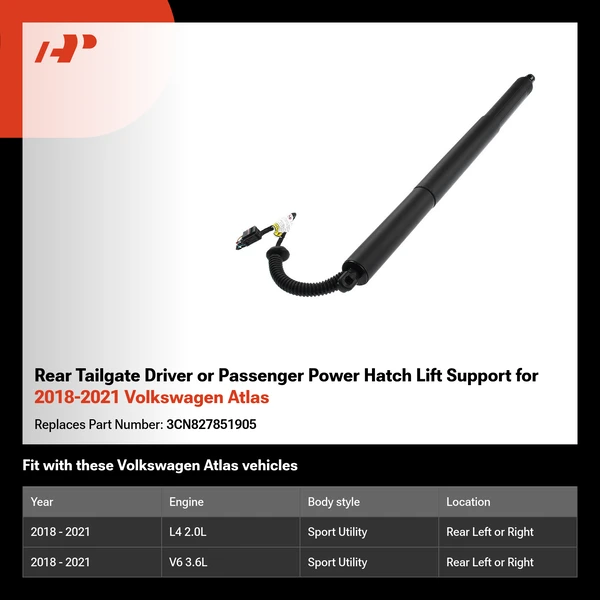 Rear Tailgate Driver or Passenger Power Hatch Lift Support for 2018-2021 Volkswagen Atlas