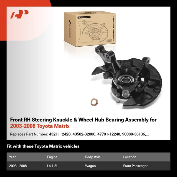 Front RH Steering Knuckle & Wheel Hub Bearing Assembly for 2003-2008 Toyota Matrix