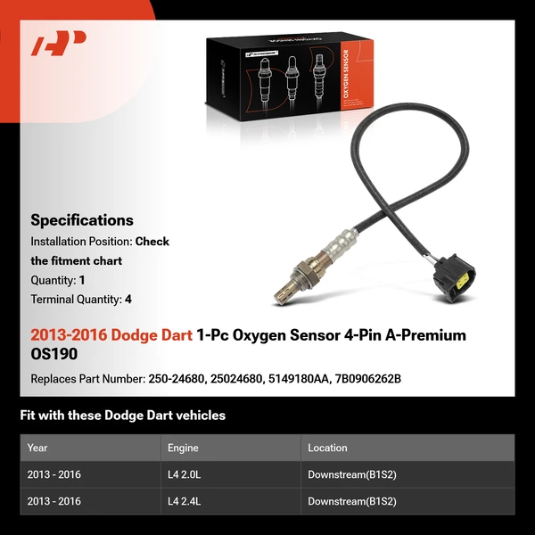 2013-2016 Dodge Dart 1-Pc Oxygen Sensor 4-Pin A-Premium OS190