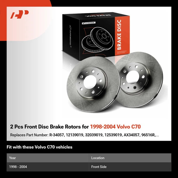 2 Pcs Front Disc Brake Rotors for 1998-2004 Volvo C70