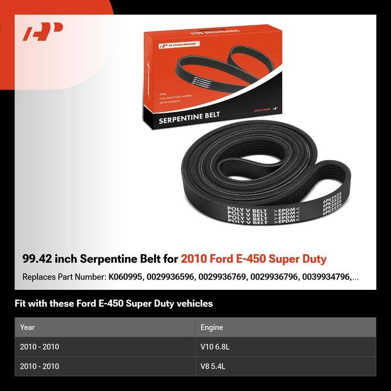 99.42 inch Serpentine Belt for 2010 Ford E-450 Super Duty