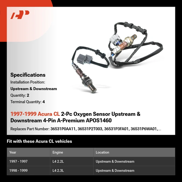 1997-1999 Acura CL 2-Pc Oxygen Sensor Upstream & Downstream 4-Pin A-Premium APOS1460