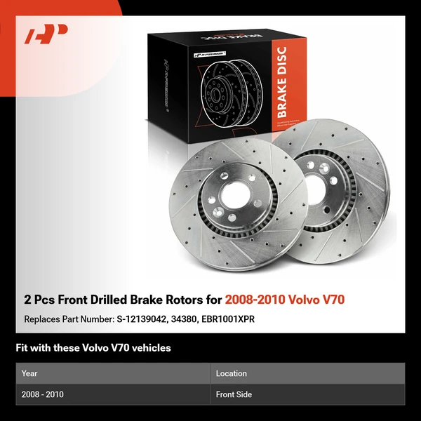 2 Pcs Front Drilled Brake Rotors for 2008-2010 Volvo V70